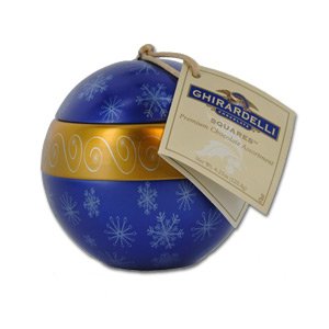 Ghirardelli Chocolate Blue Christmas Ornament Ball Gift Tin With Squares Chocolates, 4.25 Oz. logo