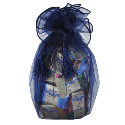 Ghirardelli Chocolate Navy Blue Organza Wrapped 80 Count Squares Chocolates Gift Bag, 80 Pcs. logo