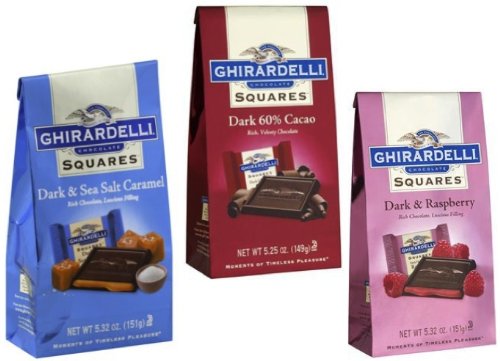 Ghirardelli Chocolate Squares (Pack of 3) Dark & Sea Salt Caramel, Dark 60% Cacao, Dark & Raspberry logo