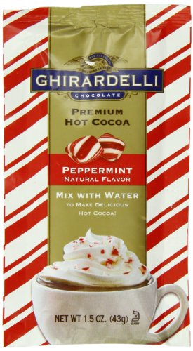 Ghirardelli Hot Chocolate Packet Caddy, Peppermint, 16 Individual 1.5oz Packets logo