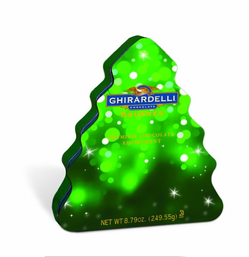 Ghirardelli Ornament Tree Tin (milk and Caramel, Dark and Mint, Dark 60% Cacao Squares), 8.79-ounce logo