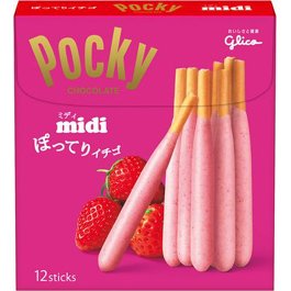 Glico Pocky Chocolate Midi and Round Strawberry Flavor 12 Sticks (japan Import) logo