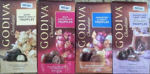 Godiva Chocolate Truffles (Pack of 4) Dark French Vanilla, Milk Chocolate, Assorted, Chocolate Lava Cake logo