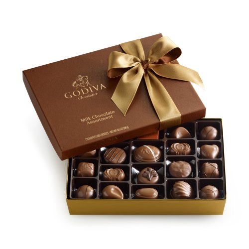 Godiva Chocolatier Milk Chocolate Gift Box Classic Gold Ribbon 22 Pieces logo