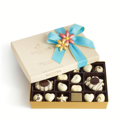 Godiva Chocolatier White Chocolate Gift Box Blue Spring Ribbon Ribbon 24 Pieces logo