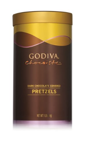 Godiva Dark Chocolate Pretzel Tin 1lb logo