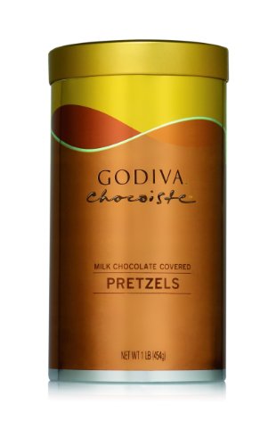 Godiva Milk Chocolate Pretzel Tin 1lb logo