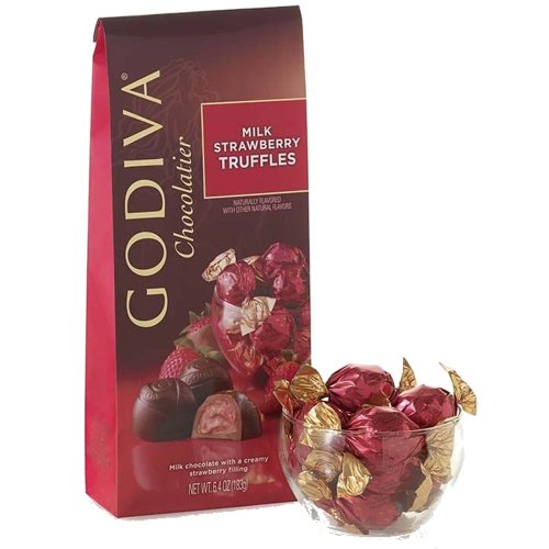 Godiva Milk Chocolate Strawberry Truffles – Pack of (4) 3.5oz Bags logo