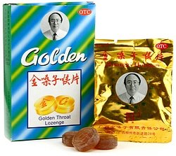 Golden Throat Lozenge Cough Drops (jinsangzi Houpian) 20 Drops (1.4oz) X 8 Boxes logo