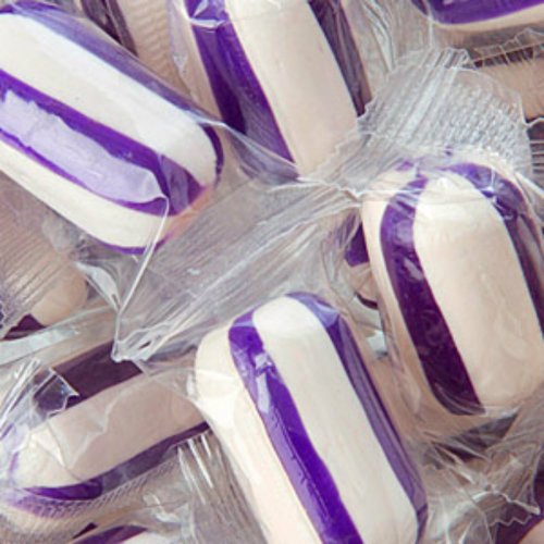 Grape Sassy Cylinders Purple & White Striped Candy 1lb Bag logo