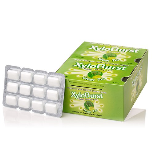 Green Tea Blister Pack Gum Xyloburst 12 Pack Box logo