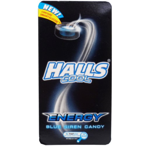 Halls Cool Energy Blue Siren Candy Snack With Gel Center Active Net Wt 22.4 G (8 Pellets) X 5 Boxes logo