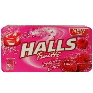 Halls Fruitti Center Filled Candy Snack Raspberry Flavored 22.4 G (8 Pellets) X 3 Boxes logo