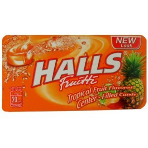 Halls Fruitti Center Filled Candy Snack Tropical Fruit Flavored 22.4 G (8 Pellets) X 3 Boxes logo