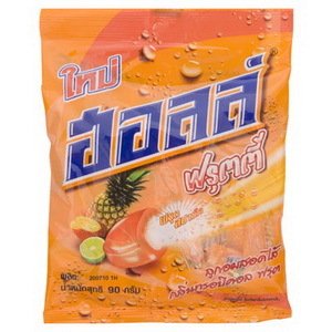 Halls Fruitti Tropical Fruit Center Filled Candy 90g Made From Thailand logo