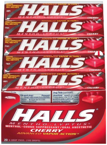 Halls Mentho-lyptus Cough Suppressant, Cherry, 9-count Drops (Pack of 20) logo