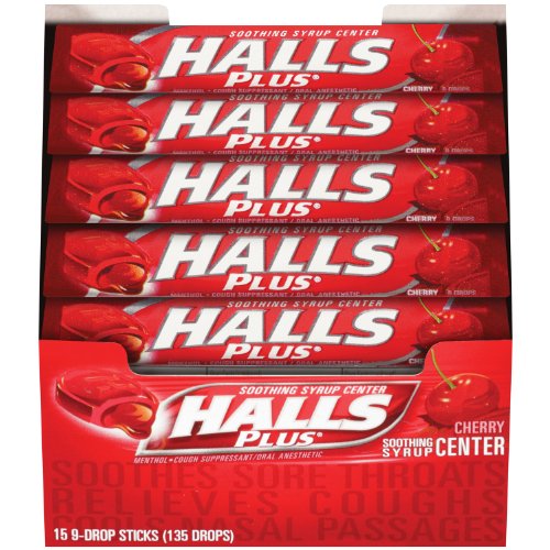 Halls Plus Cherry Stick, 9-count Sticks (Pack of 15) logo