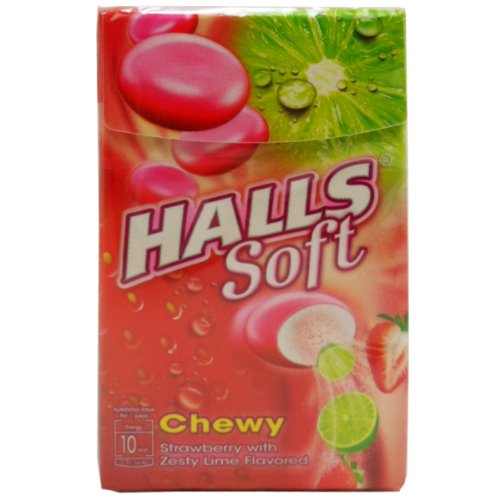 Halls Soft Chewy Dragees Candy Snack Strawberry With Zesty Lime Flavored Net Wt 26.4 G (11 Pellets) X 3 Boxes logo