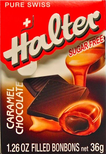 Halter Sugar Free Chocolate Filled Caramel Hard Candy Bonbons 36g Flip Top Box (one Box) logo