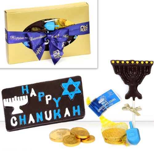 Happy Hanukkah Gift, Chanukah Chocolate Menorah & Chocolate Coins Kosher Gift Box logo