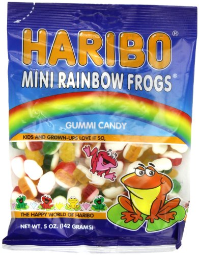 Haribo Gummi Candy, Mini Rainbow Frogs, 5 ounce Bags (Pack of 12) logo