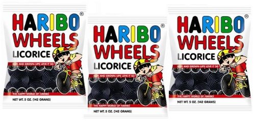 Haribo Licorice Wheels Candy (5 Oz Bags) 3 Pack logo