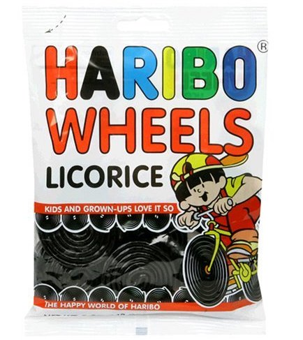 Haribo Licorice Wheels In 12 Pack Case Of 5oz Bags logo