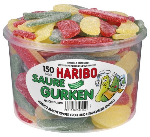 Haribo Saure Gurken (sour Pickles ) Tub -150 Pcs logo