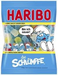 Haribo Sour Smurf (sauer Die Schlumpfe) Gummi Candy, 200g Bag logo