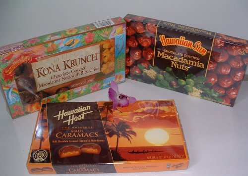 Hawaiian Chocolate Variety Pack: Maui Caramacs, Kona Krunch and Chocolate Covered Macadamia Nuts (6 Boxes Total) logo