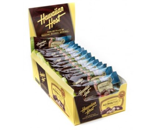 Hawaiian Host Value Pack Macadamia Nuts Milk Chocolate Snack Size 24 Alohamac Bags logo