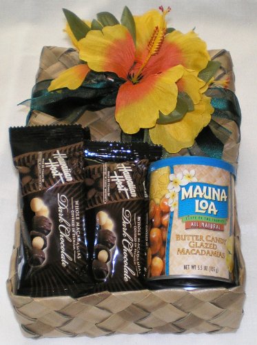 Hawaiian Mauna Loa Butter Candy Glazed Macadamia Nuts & Host Dark Chocolate Gift Basket #2 logo