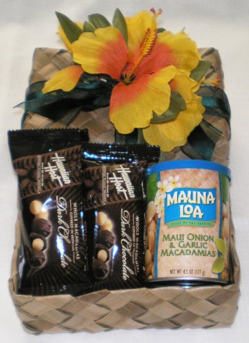 Hawaiian Mauna Loa Maui Onion & Garlic Macadamia Nuts & Host Dark Chocolate Gift Basket #2 logo