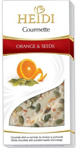 Heidi Gourmette Orange Pumpkin Seeds White Chocolate Bar 100g (9-pack) logo