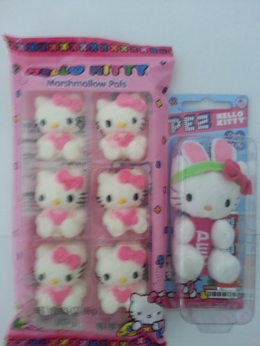 Hello Kitty Pez Dispenser (colors Are Either Pink Or Purple) and 1 Packet Of Hello Kitty Marshmallows Pals logo