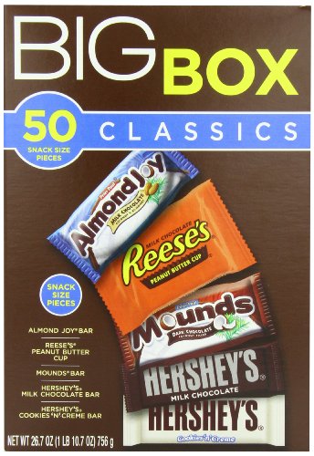 Hershey’s Snack Size Assortment Box (reese’s Peanut Butter Cups, Hershey’s Cookies ‘n’ Creme, Milk Chocolate, Mounds and Almond Joy), 26.2-ounce logo