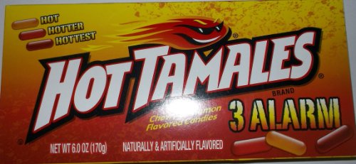 Hot Tamales 3 Alarm Cinnamon Chewy Candy Theater Box (1) -hot/hotter/hottest logo