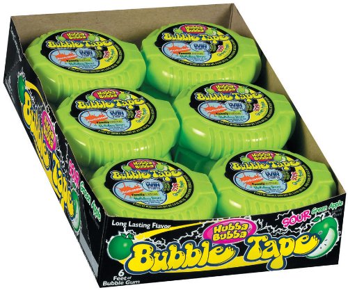 Hubba Bubba Bubble Gum Tape, Sour Green Apple, 6-foot Tapes (Pack of 24) logo