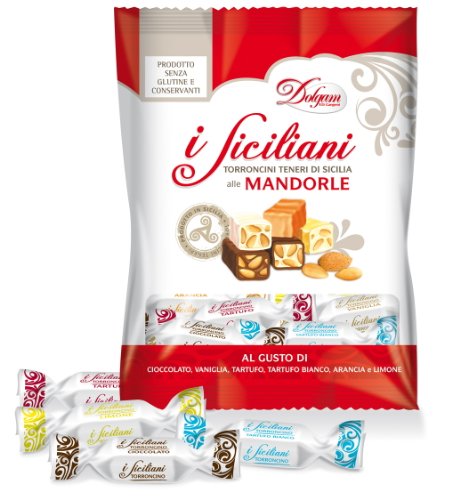 I Siciliani Soft Almond Nougat Bite Size Individually Wrapped Assorted Mix Of 5 Bags, Total 500g. (17.5 Oz) Made In Sicily.No Preservatives & Gluten Free logo