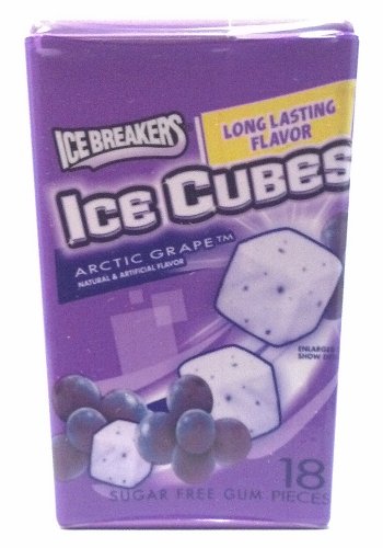 Ice Breakers Ice Cubes Sugar Free Gum Arctic Grape Natural and Artificial Long Lasting Flavor 18-count Cube Bottles (6 Each) logo