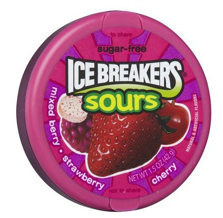 Ice Breakers Sours Berry Splash Strawberry Flavor Sugar Free Mints 8 – 1.5 Oz Tins logo