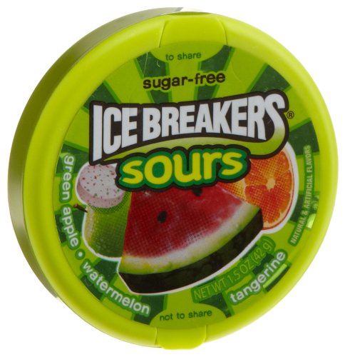 Ice Breakers Sours ( Green Apple, Tangerine, Watermelon), 1.5 ounce Canisters (Pack of 16) logo