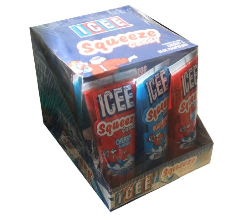 Icee Squeeze Candy Cherry, Green Apple, and Blue Raspberry (Pack of 12) logo