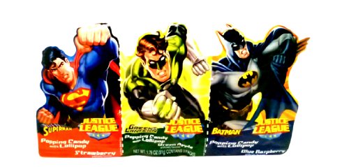 Justice League: Superman,green Lantern & Batman Popping Candy With Lollipop logo