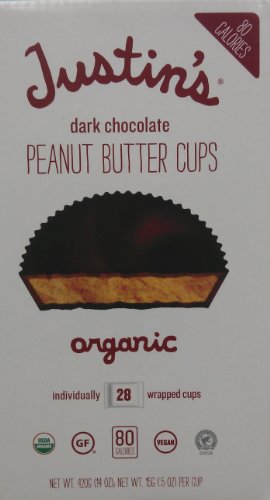 Justin’s Dark Chocolate Peanut Butter Cups, Organic, 28-.5oz Cups logo