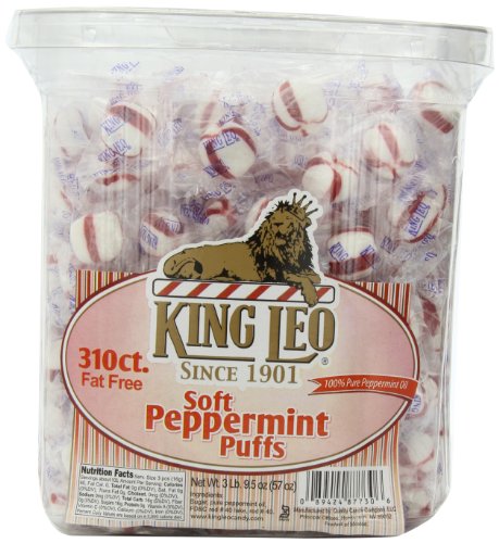 King Leo Soft Peppermint Puffs 310 Count Fat Free 3 Pound 9.5 Ounce logo