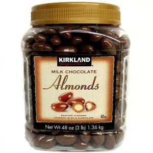 Kirkland Signature Milk Chocolate Roasted Almonds 3 Lbs (48 Oz) Jar logo