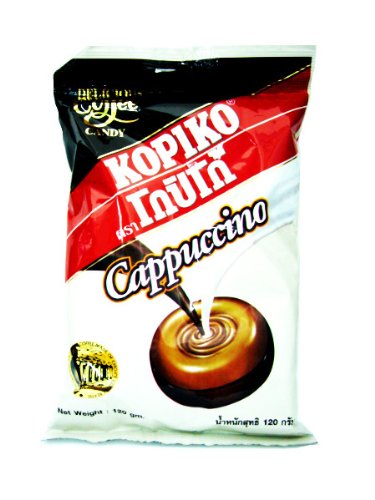 Kopiko Cappuccino Aromatic Coffee Flavored Hard Candy Candies 120 G. From Thailand logo