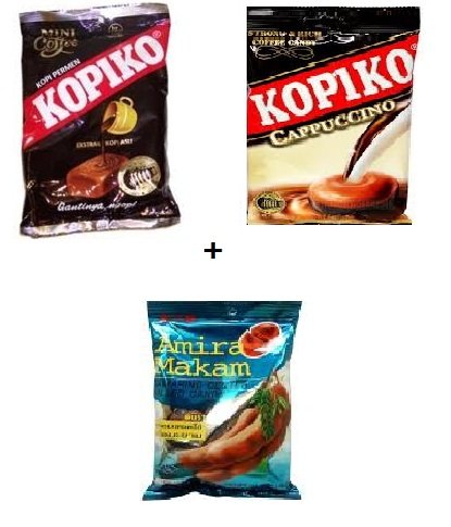 Kopiko Coffee Candy, 4.23 Oz/120g + Kopiko Coffee Cappuccino Candy, 4.23 Oz/120g + Amira Makam Brand Produce Candy With Tamarind Center Filled (natural Tamarind) 128g = Total 3 Bags logo