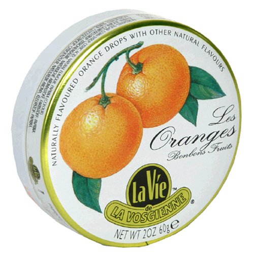 La Vie De La Vosgienne Orange Hard Bonbons, 2 ounce Tins (Pack of 10) logo